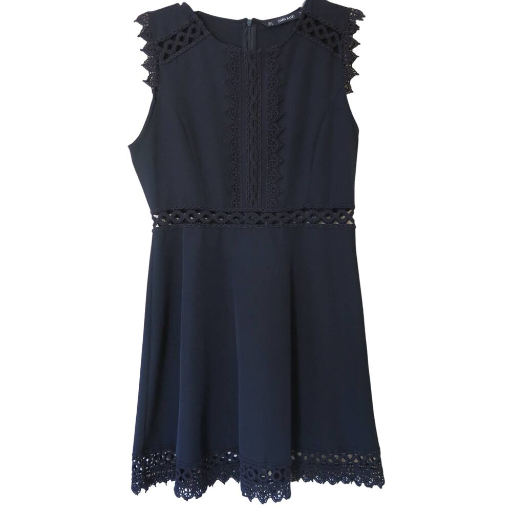 ZARA Dress Size L Women's Classic Sleeveless Lace Party Little Black Dress Chic